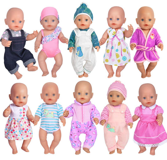 10 sets of doll clothes outfits for 14 to 16 inch newborn baby dolls and for 18 inch American Girl dolls.