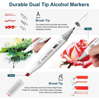 hhhouu 100 Color Alcohol Markers, Dual Tip Pens for Adult Artists, Designers, Illustration, Architecture, and Creative Projects MH-100W