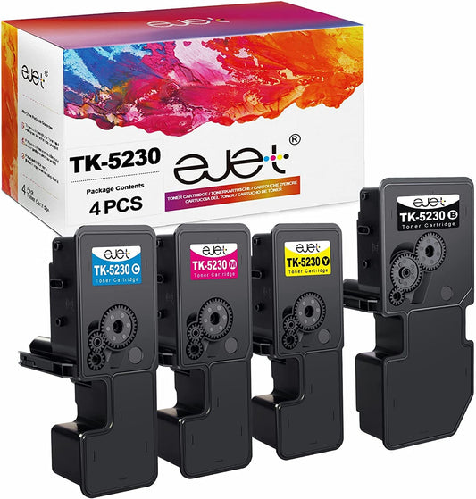 Compatible toner cartridge as a replacement for Kyocera TK5230 TK5230K TK-5230C TK-5230M TK-5230Y for ECOSYS M5521CDN M5521CDW P5021CDN P5021CDW (Black, Cyan, Yellow, Magenta, 4-pack)