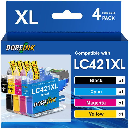 LC421XL LC-421XLVAL printer cartridges for Brother LC421XL LC421 421 XL cartridges multipack for Brother DCP-J1050DW, MFC-J1010DW, DCP-J1140DW, DCP-J1800DW, 4er Value Pack.