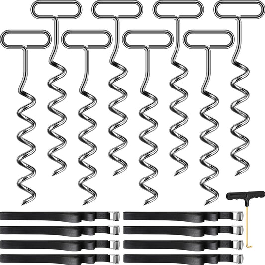 Ground anchors for trampoline, 8 pcs ground anchors with adjustable strap for trampoline, swing, gazebo.