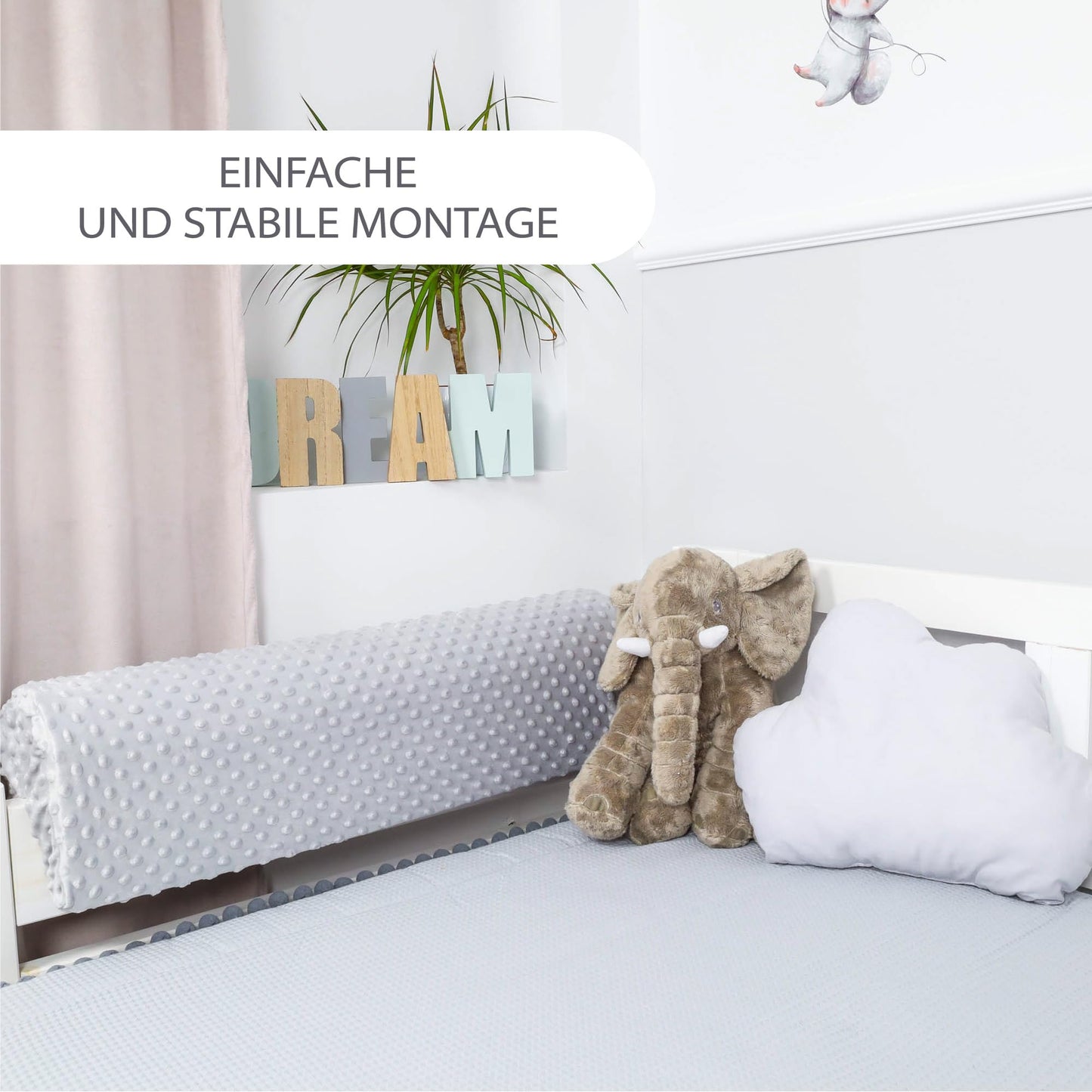 Bed rail for children's beds 70 cm - protection for bed frame Baby bed guard for box spring bed bed rail with cover Edge protection Children's baby bed Light grey