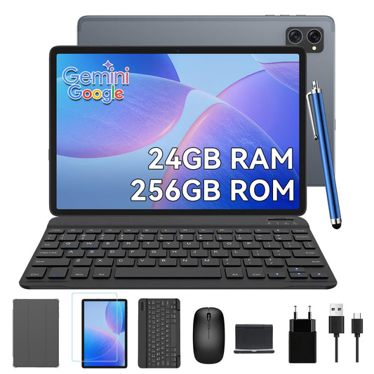 TABWEE T20 10-inch tablet with keyboard - Android 10, 24GB RAM+256GB ROM (expandable to 2TB), Octa-Core, 5000mAh battery, 8MP+5MP cameras, Gemini AI, Widevine L1, 5G WiFi, GPS, Face ID, 2-year warranty.