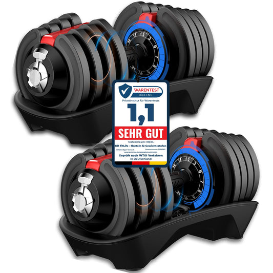 DH FitLife 2 x 18kg adjustable dumbbells 1.5 to 18 KG with 12 weight levels, dumbbells with weight plates, set of 2