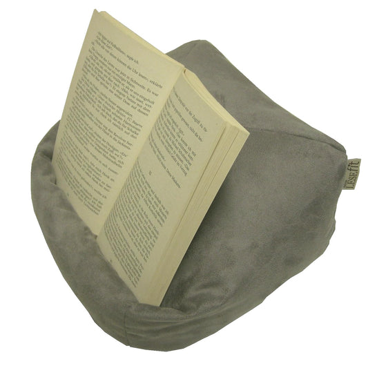 LESEfit soft book pillow reading pillow - flexible book holder for bed - Handmade from non-slip suede imitation & microbeads - soft washable rotatable - matte gray