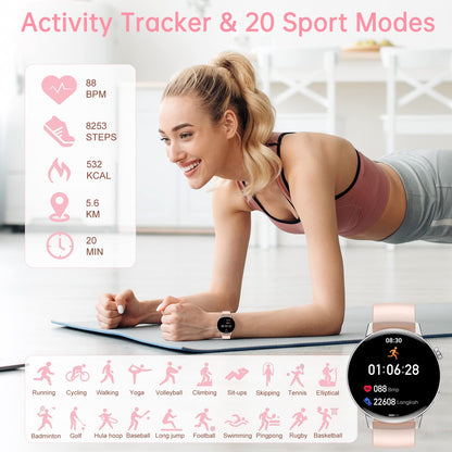 Erkwei smartwatch women with Bluetooth calls 1.32 inch touchscreen ladies watch for iPhone Android women's fitness watch with pedometer heart rate monitor sleep monitor SpO2 monitoring