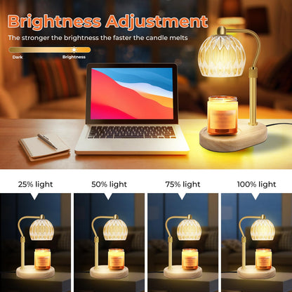 KPUY candle warmer lamp, candle warmer lamp with timer and dimmer, candle warmer, adjustable height scented candle warmer with 2 * 50W bulbs for jar candles, flameless (Gold)