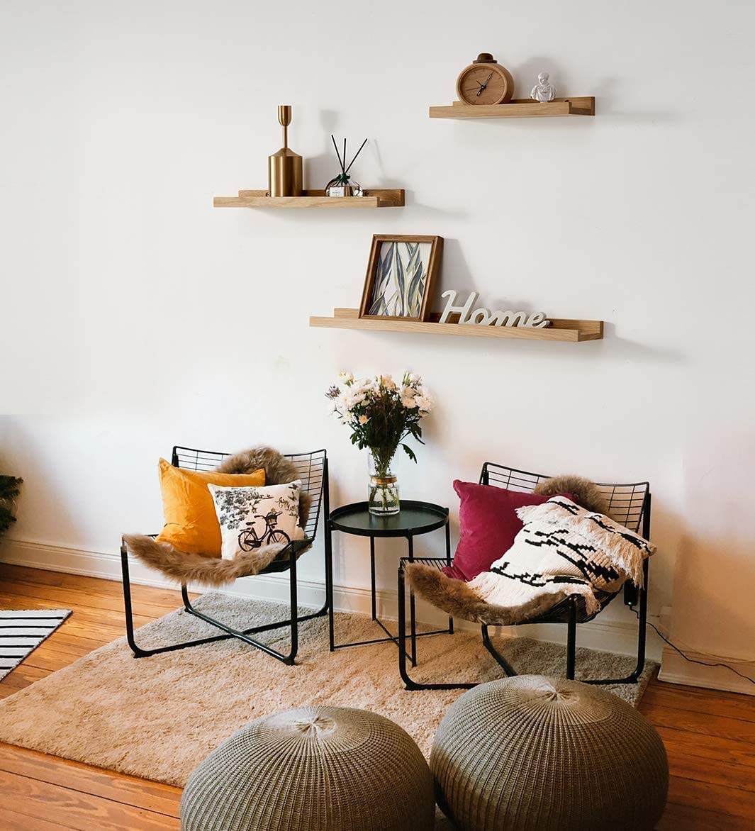 Gieanoo picture ledge wood, 60cm oak shelf solid floating shelf wall shelf spice rack shelf board hanging shelf Ideal for living room bedroom bathroom
