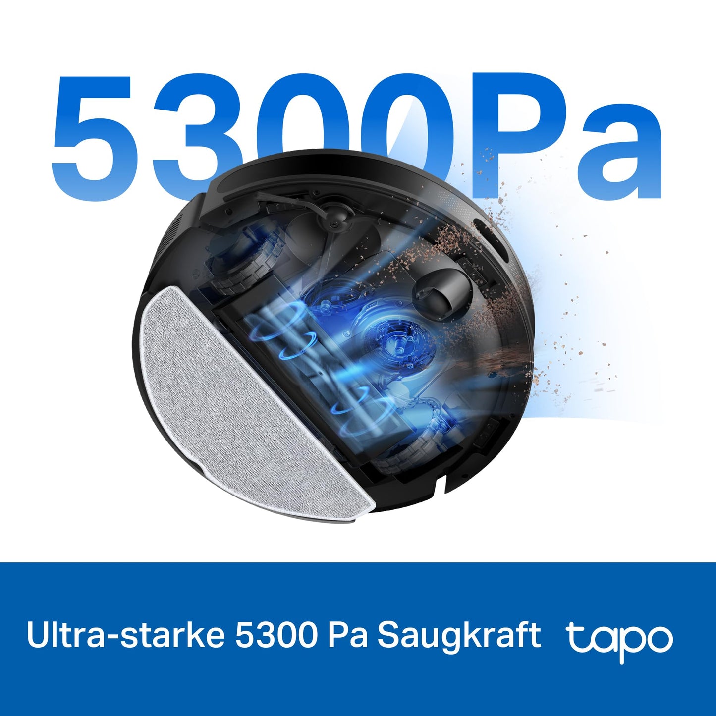 Tapo RV20 Max Plus robotic vacuum cleaner with mop function and automatic emptying station, 5300Pa ultra-strong suction power, 83mm ultra-slim design, compatible with Alexa & Google Assistant voice control, App.