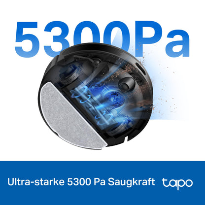 Tapo RV20 Max Plus robotic vacuum cleaner with mop function and automatic emptying station, 5300Pa ultra-strong suction power, 83mm ultra-slim design, compatible with Alexa & Google Assistant voice control, App.