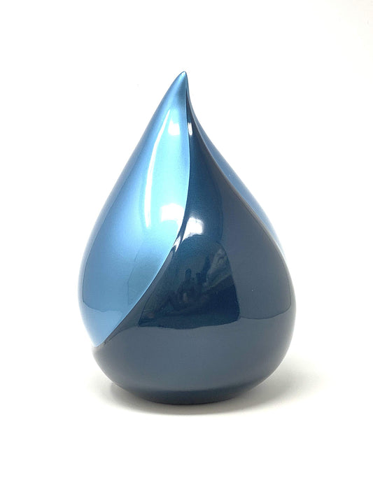 Aesthetic Urns cremation urn made of fiberglass in teardrop shape, Blue.