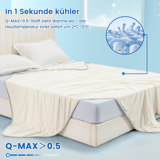 PHF Cooling Blanket 220x240cm, Arc-Chill Q-Max>0.5 double-sided self-cooling blanket, Sweat-absorbing and breathable Cream White Bedspread Sofa Blanket Living Room Blanket Travel Blanket (Cream White)