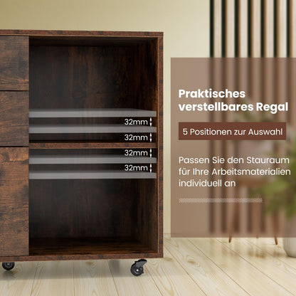COSTWAY rolling cabinet with 3 drawers, file cabinet with wheels and open compartments, printer stand, office cabinet for documents in DIN A4, letter format, legal format (Rustic Brown)