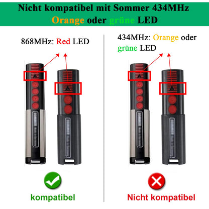 2 x 868.8 MHz garage door remote control only compatible with Sommer gate drives 4020 TX03-868-4 4020V000 4-command transmitter