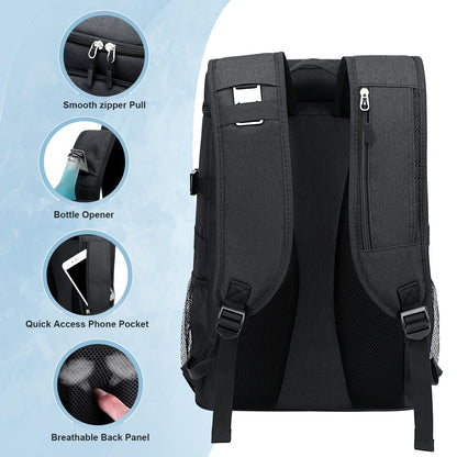 Estarer 35L Cooler Backpack Picnic Bag Waterproof Backpack with Bottle Opener for Camping, Hiking, and Beach, Black