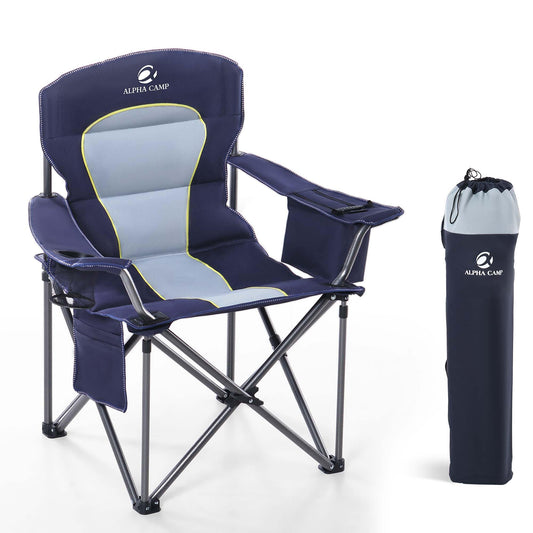 LET'S CAMP Folding camping chair with oversized fishing chair, drink holders, cooler bag. Outdoor chair up to 200kg.