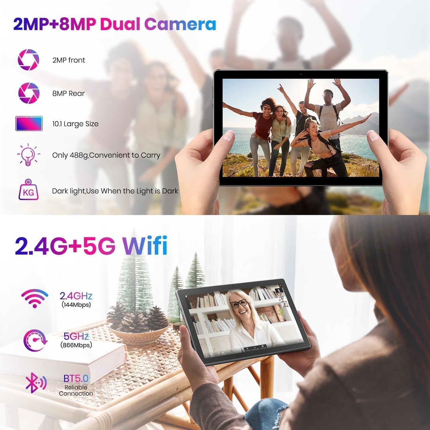 Tablet: Android Tablet - 2025 Android 14 Tablet Latest 10.1-inch Tablets 10GB + 64GB +1TB Expansion, Widevine L1, 2.4G + 5G Wi-Fi 6, 2MP + 8MP, Bluetooth 5.0, 1280 * 800 FHD IPS Grey