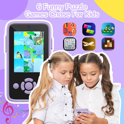Children's mobile phone with music and games, 2.4" display kids camera with dual camera, 1080P HD kids phone with 32GB SD card, Christmas birthday unicorn gifts toy for 3-12 year old girls (purple)