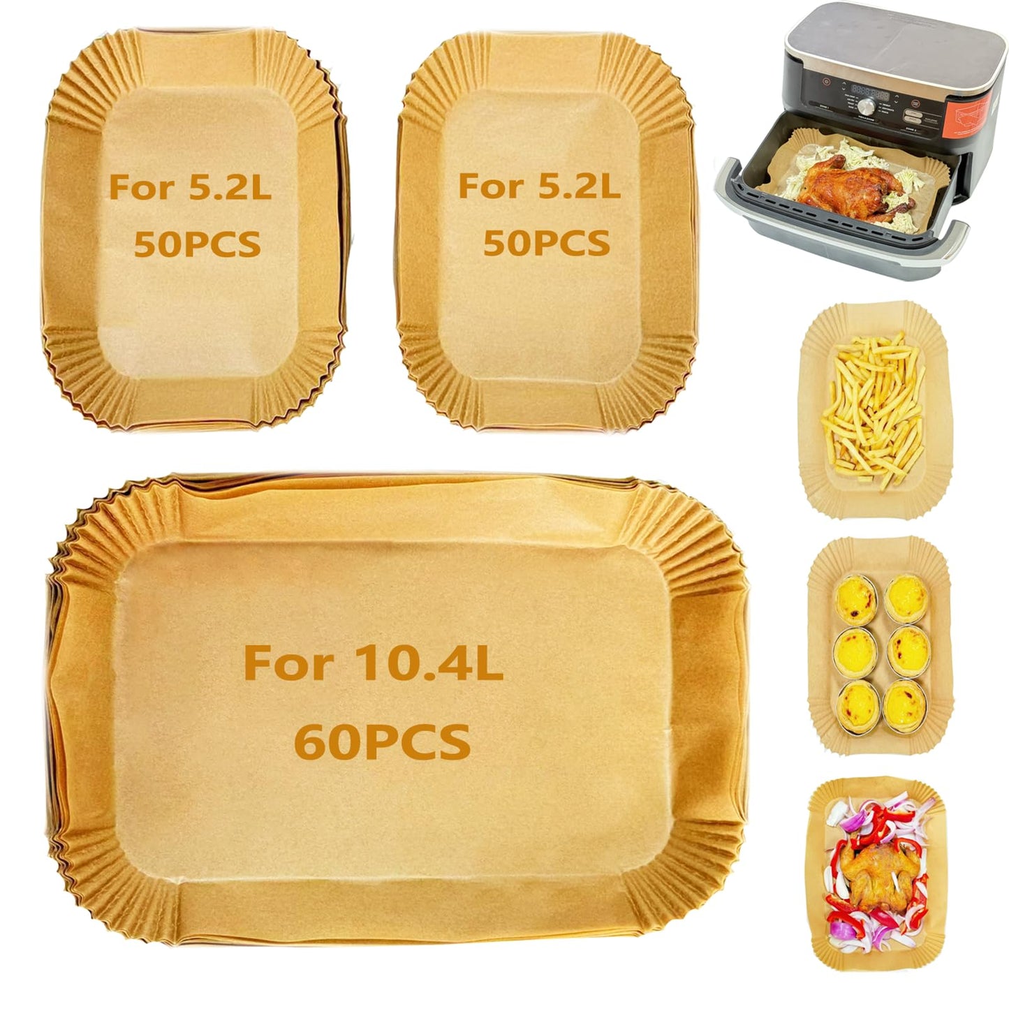 160pcs Airfryer parchment papers for Ninja Flex Drawer Dual Zone AF500EU 10.4L Air Fryer, compatible with Ninja Foodi AF500EU AF500EUCP Airfryer and Cecotec Dual 9000 9L.