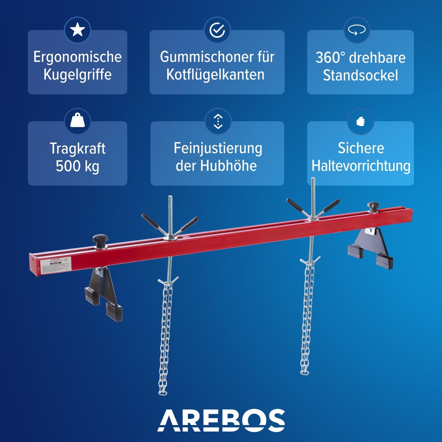 Arebos engine support 500kg [730-1480mm] fender crossbeam engine hoist motor holder motor crossbeam | Painted steel | Red