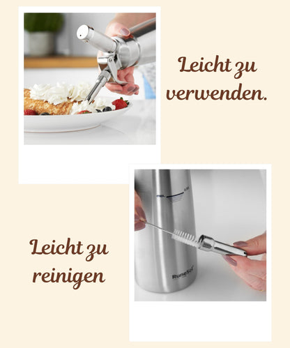 Runesol Cream Dispenser Stainless Steel 500ml, Leak-proof Easy-to-Clean Cream Whipper, Professional Dessert Whipped Cream Dispenser with 3 Decorating Tips, Whipped Cream Maker Whip Cream Dispenser.