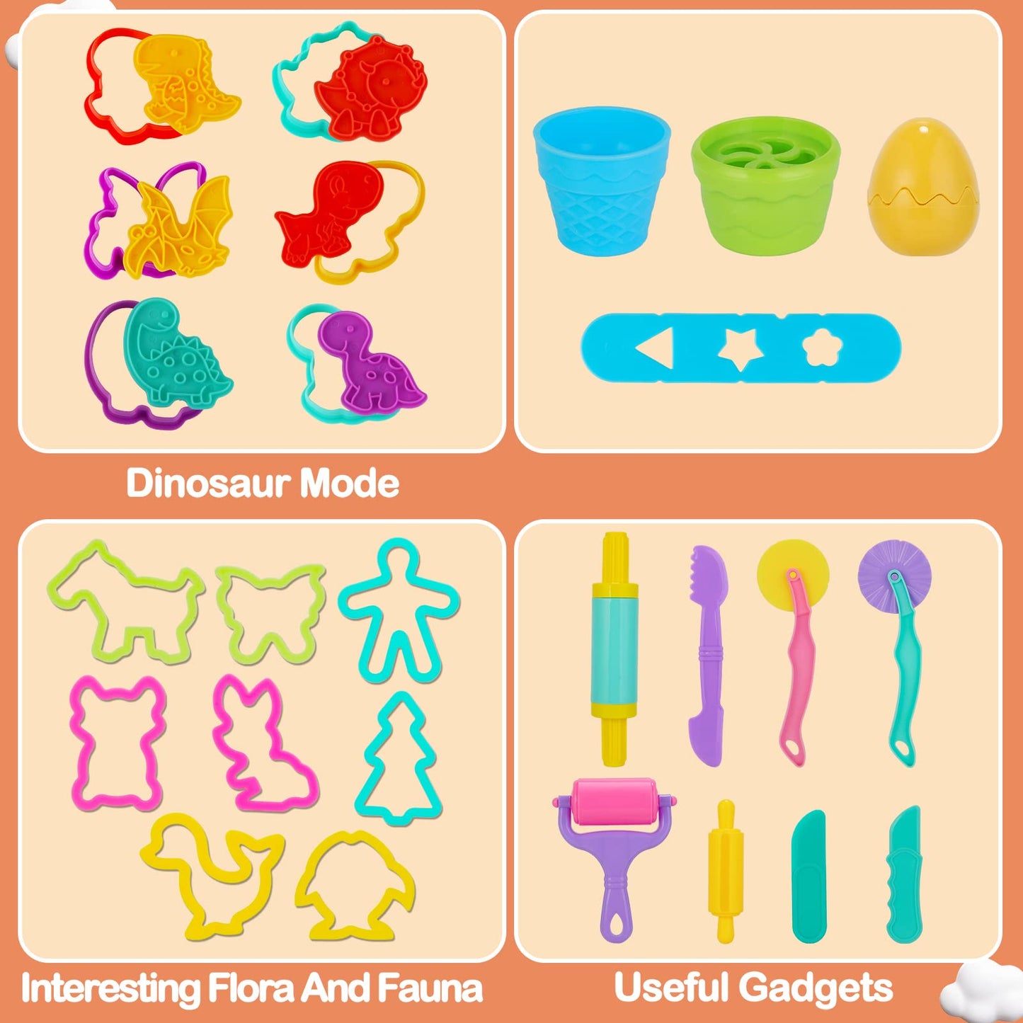 Herefun dough accessories set, Kitchen Creations dough tools for kids with 5 dough, kids' dough with accessories, Dinosaur Kitchen Dough Set for kids 4+ years old Christmas Birthday Gift