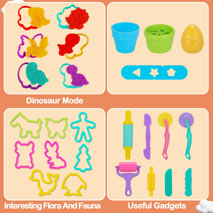 Herefun dough accessories set, Kitchen Creations dough tools for kids with 5 dough, kids' dough with accessories, Dinosaur Kitchen Dough Set for kids 4+ years old Christmas Birthday Gift