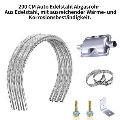 Exhaust pipe for generators, Cakapapo 200CM car stainless steel exhaust pipe and muffler, with two stainless steel clamps for diesel heaters (200CM)