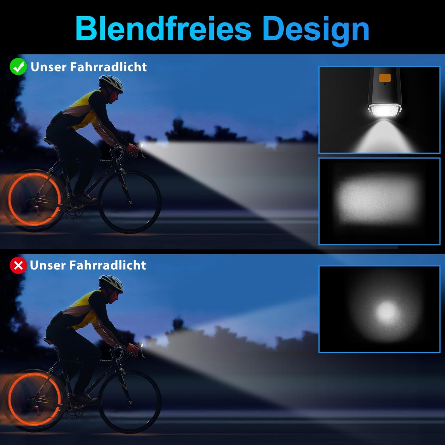 Bike light LED set bicycle lighting USB rechargeable bike lamp IPX5 waterproof front light & taillight StVZO approved bike lighting