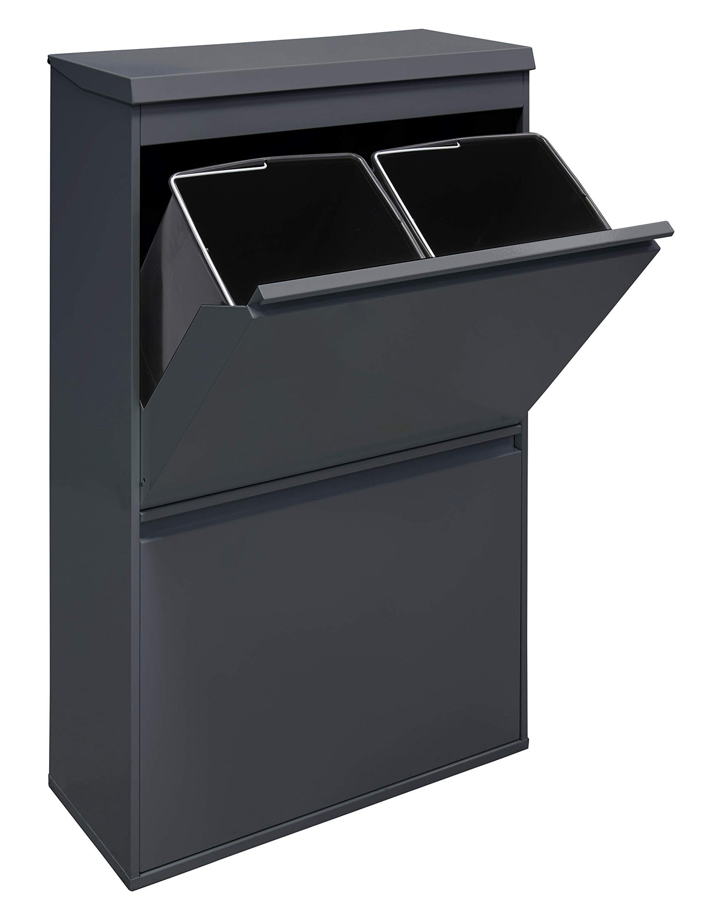 ARREGUI Top CR624-B Steel Recycling System with Storage Box with Lid | 4 Compartments Trash Can for Kitchen | 4x17 L (68 L) | 4 Compartment Waste Bin | Removable Inner Bins with Handles | anthracite