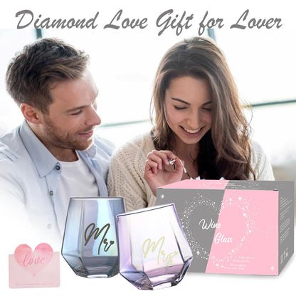 Iridescent Mr and Mrs wine glasses gifts, wedding gifts, engagement gifts for couples, bridal shower gift, anniversary gift for his and hers, gifts for bride and groom.