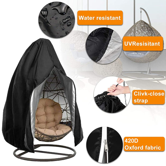 Hanging Chair Cover, longziming Large Cover for Hanging Chair Oxford Waterproof, Windproof, UV Resistant, with PVC Coating, Drawstring Black (200 x 230 cm)