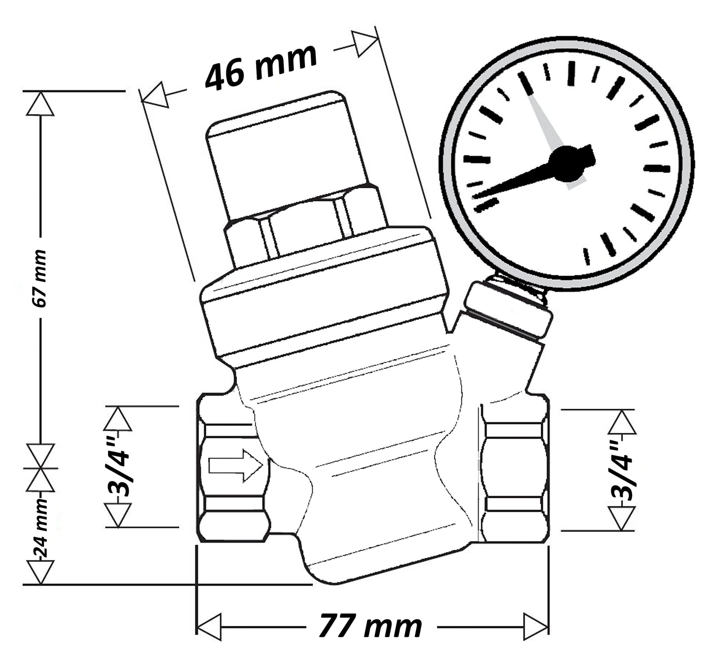 AQUA HEATING Water Pressure Reducer with Pressure Gauge 3/4 inch Water Pressure Regulator with Filter Screen Pressure Relief Valve Brass Membrane MBR