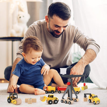 Vanplay construction vehicles kids crane toy wooden construction site toy for 3 years old boy with tower crane excavator crane truck dump truck road roller gift 3 4 5 years old boy