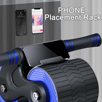 Automatic rebound abdominal roller, ab muscle trainer, with mat, roller for ab workout, featuring stable dual wheels and automatic rebound (blue)