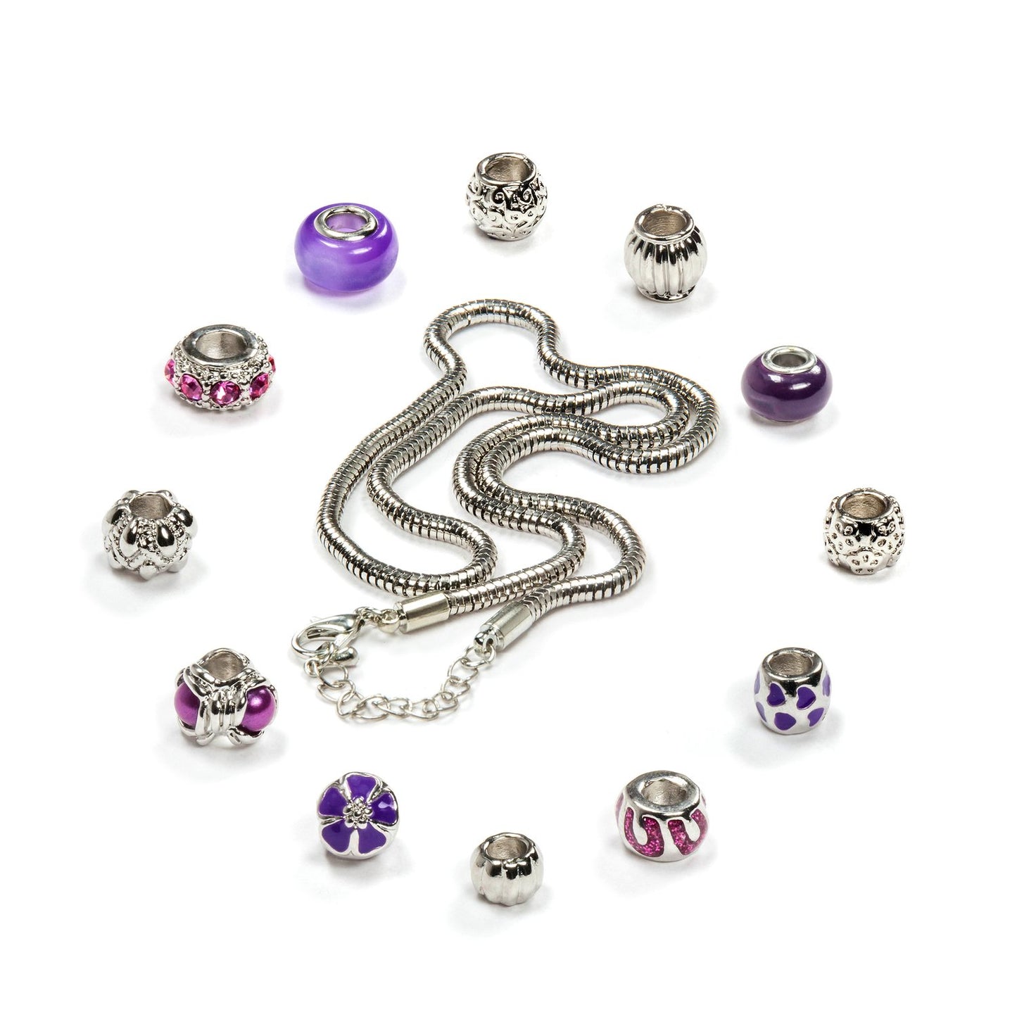 VALIOSA Merry Christmas Fashion Jewelry Advent Calendar with necklace, bracelet + 22 individual glass & metal bead pendants, a special gift for girls & women, purple, 24-piece set.