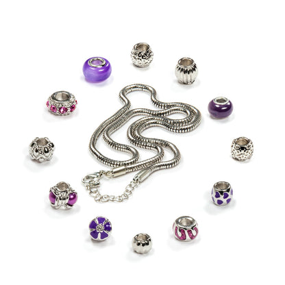 VALIOSA Merry Christmas Fashion Jewelry Advent Calendar with necklace, bracelet + 22 individual glass & metal bead pendants, a special gift for girls & women, purple, 24-piece set.