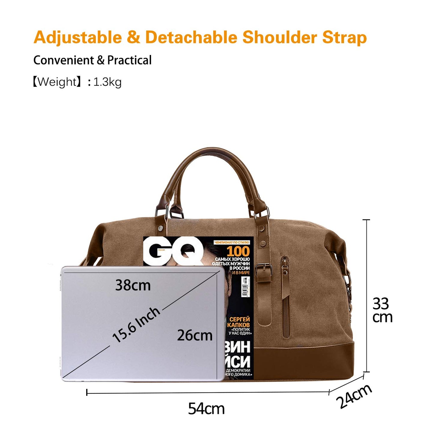 FANDARE Sports Bag Travel Bag Carry-On Weekender for Men Women Multifunction Shoulder Bag Canvas Duffel Bag for Overnight Beach Travel Outdoor Camping Brown