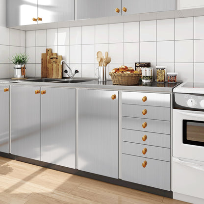 Livelynine 5M x 90CM wide adhesive film brushed stainless steel decor self-adhesive film kitchen foil wallpaper silver metal foil for kitchen refrigerator dishwasher kitchen adhesive films countertop.