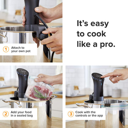 Anova Precision Cooker 2.0 AN500-EU00, Sous Vide Cooker, WiFi, 100 watts, includes Type-C plug for EU use, Bluetooth, Anova App, Black and Silver.