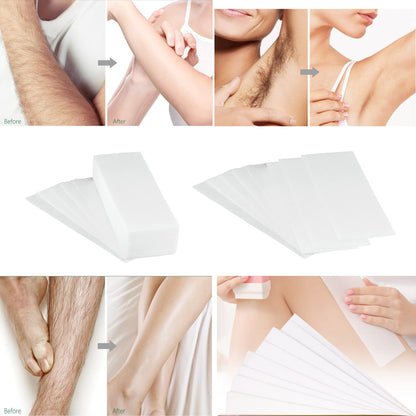 1000 pieces of non-woven strips for hot wax and sugar paste. Wax strips for bikini, legs, chest, back, intimate area, and face. Size: 7x20cm.