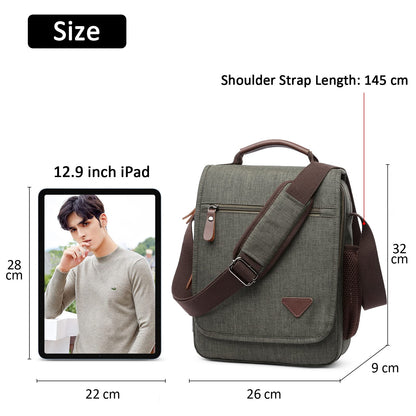 DORRISO fashion shoulder bag for men, elegant shoulder bag for 12.9 inch laptop, messenger bag for casual travel and school. Green men's shoulder bag.