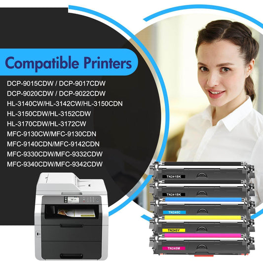 5-pack TN241 TN245 Compatible for Brother MFC 9332CDW Toner DCP 9022CDW MFC 9142 CDN HL-3142CW MFC-9332CDW MFC-9142CDN DCP-9022CDW DCP-9020CDW HL-3152CDW HL-3140CW TN241BK TN245C TN245Y TN245M