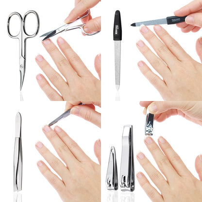 MarQus 5-piece nail set for men and women - file from Solingen - for manicure and pedicure, nail case elegant - nessesair super compact with small and large clippers