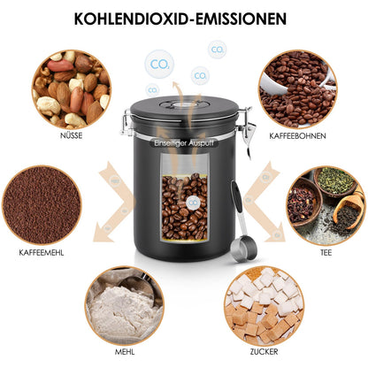 SMRONAR Coffee Canister Airtight, 2.8L Coffee Beans Container made of Stainless Steel, 1kg Beans Vacuum Coffee Can, Airtight Stainless Steel Coffee Canister with CO2 Valve, Measuring Spoon & Date Display for Tea Nuts Cocoa.