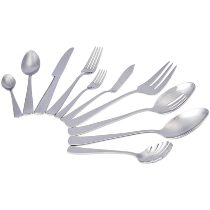 Amazon Basics - Stainless Steel Flatware Set with Square Edge, 45-Piece Set, for 8 People, Silver Color.