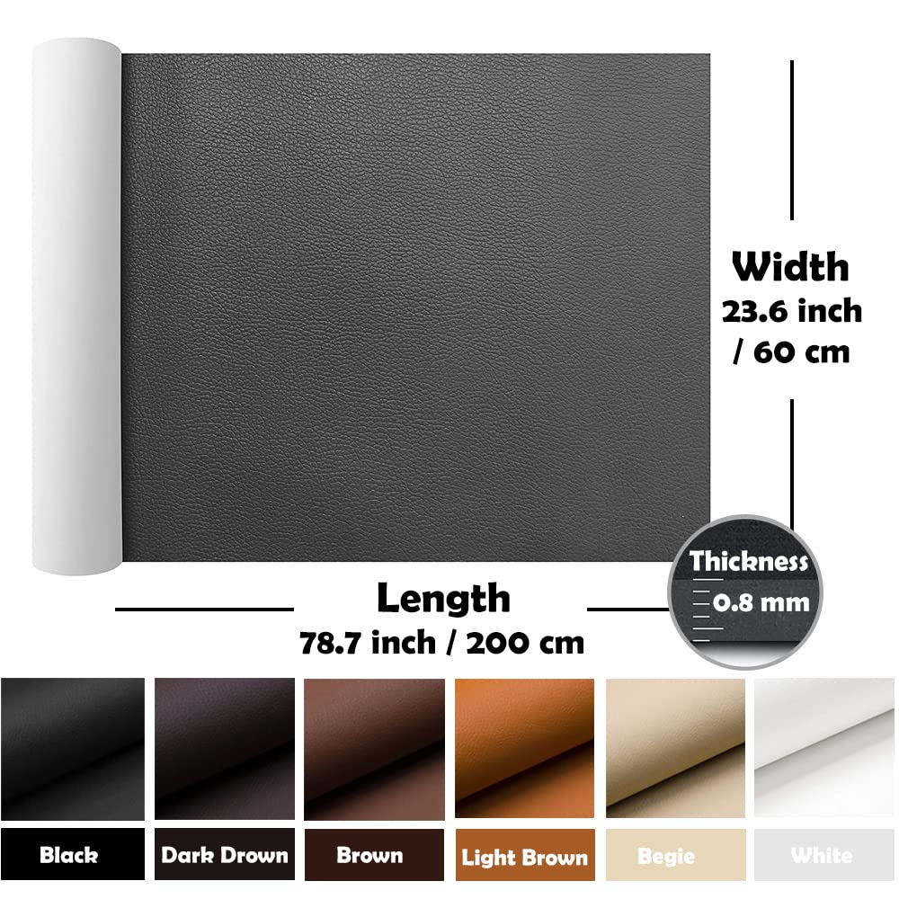 GELAISI artificial leather self-adhesive 60*200cm gray leather patch kit self-adhesive leather patches, leather-look film decorative film furniture film wallpapers leather repair upholstery for cabinet leather bag car seat sofa