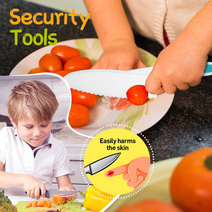 Children's knife 20-piece children's safety cooking knife kitchen knife set with vegetable cutters, wooden knife, cutting board etc. Montessori toy as a birthday gift for children from 2 years old.