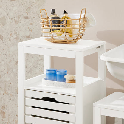 SoBuy Bathroom Cabinet with Laundry Basket - Laundry Cabinet, Bathroom Cabinet with Fold-Out Laundry Bag, Compact Bathroom Shelf, Wooden Bathroom Furniture, White, 42x90x30cm, BZR67-W