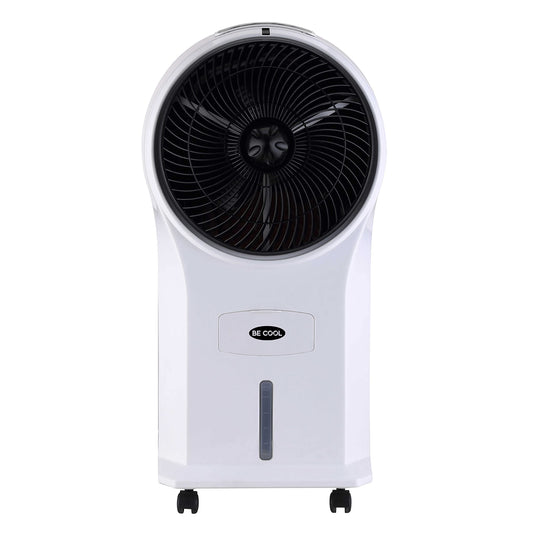 BE COOL air cooler with water cooling, 3-in-1 evaporative cooler, humidifier, fan, 3 speeds, 5 liter water tank, 45 watts, 1050 m³/h, timer, remote control, white/black, BCP5AC2101F.
